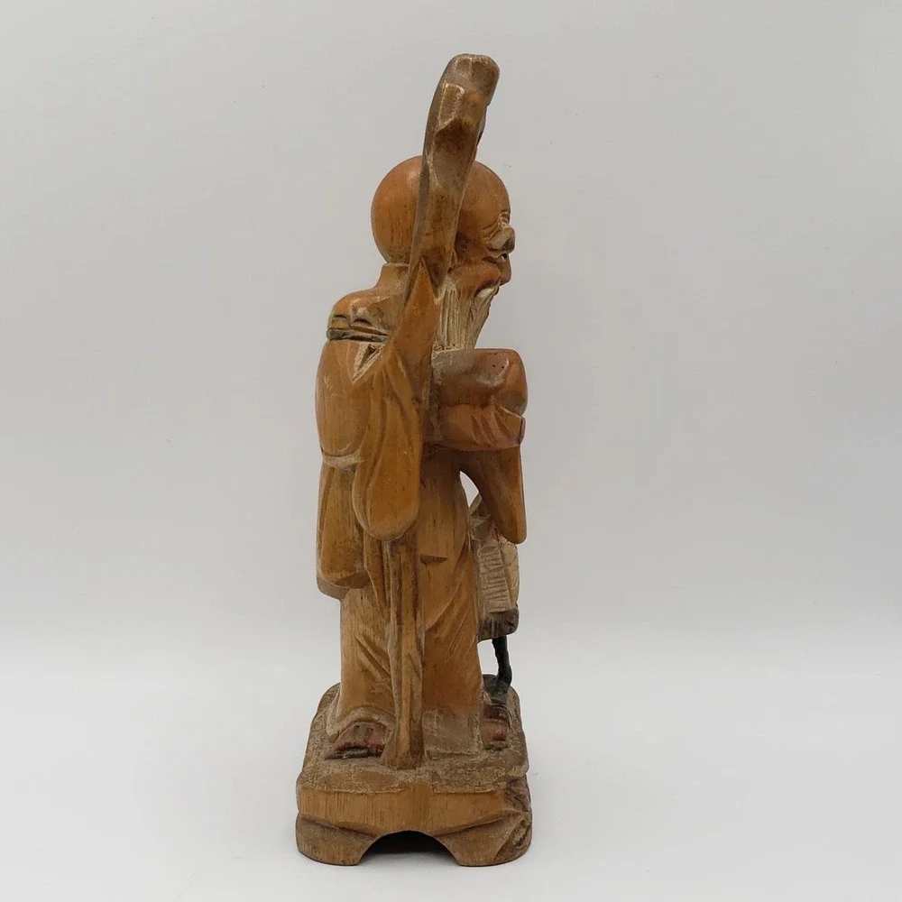 Chinese God of Longevity Statue Shou Lao Shou Hand Carved Wood Statue